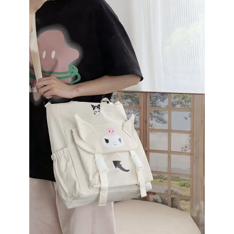 Sanrio Cartoon Cute Kuromi Shoulder Crossbody Tote Bag High School e College Student Canvas Bag per Class TuitionBag waterprof