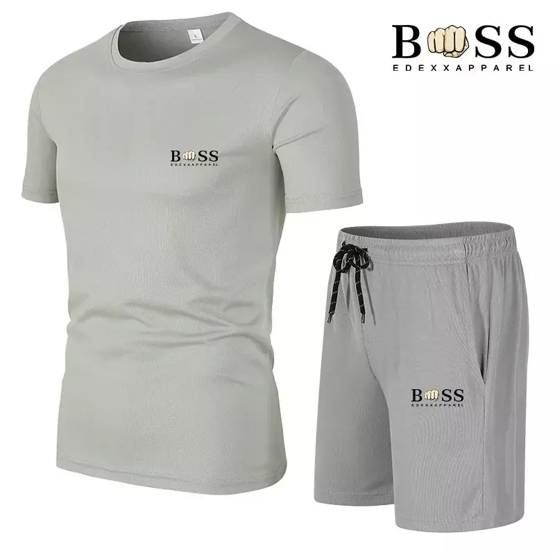 Shorts e camiseta de manga curta masculino conjunto fitness, roupa esportiva de secagem rápida, moda casual, novo, 2 conjuntos, 2024