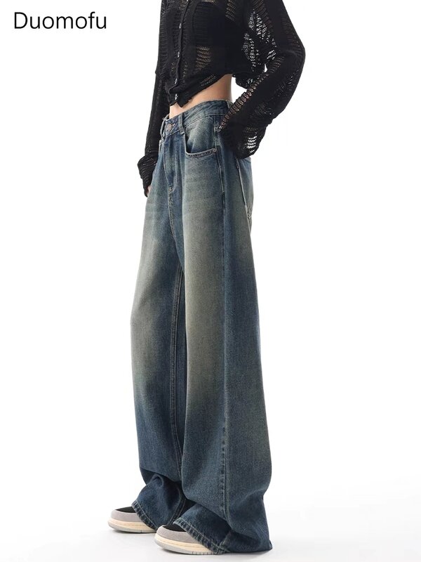Duomofu Herbst Vintage schicke schlanke Knopf weibliche hoch taillierte Jeans amerikanische grundlegende einfache lässige Mode S-XL Baggy Jeans Frauen