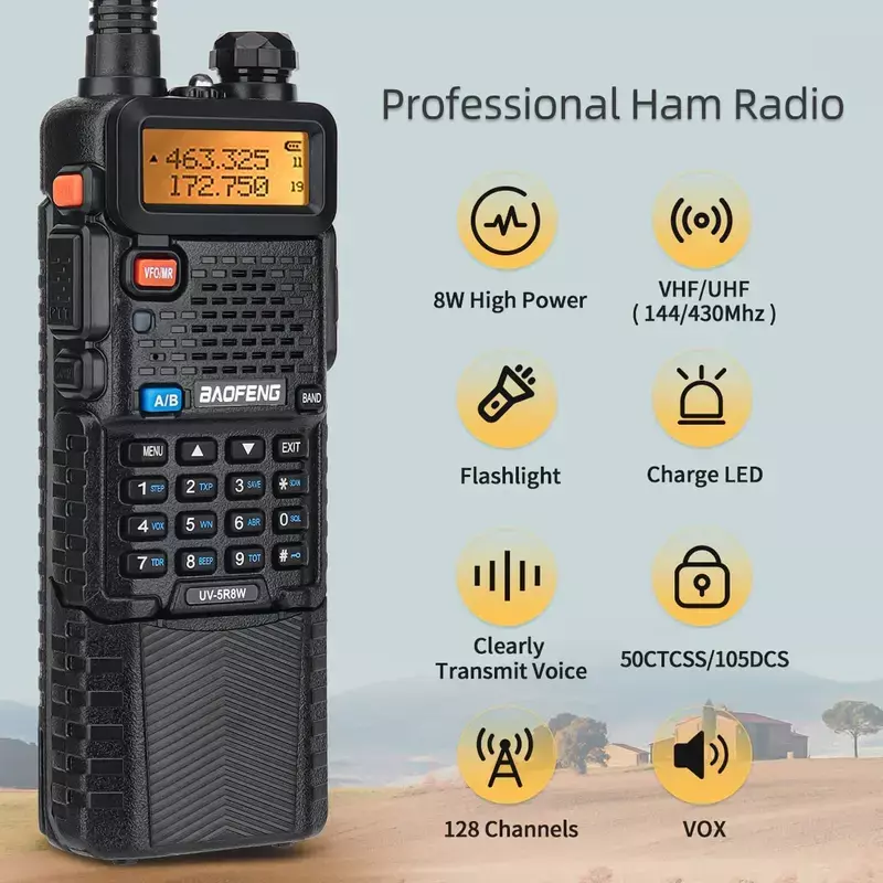 Baofeng UV-5R 8W 3800 Walkie Talkie Tri-Power Dual Band VHF UHF Portable Long Range High Power Handheld CB Ham Two Way Radio