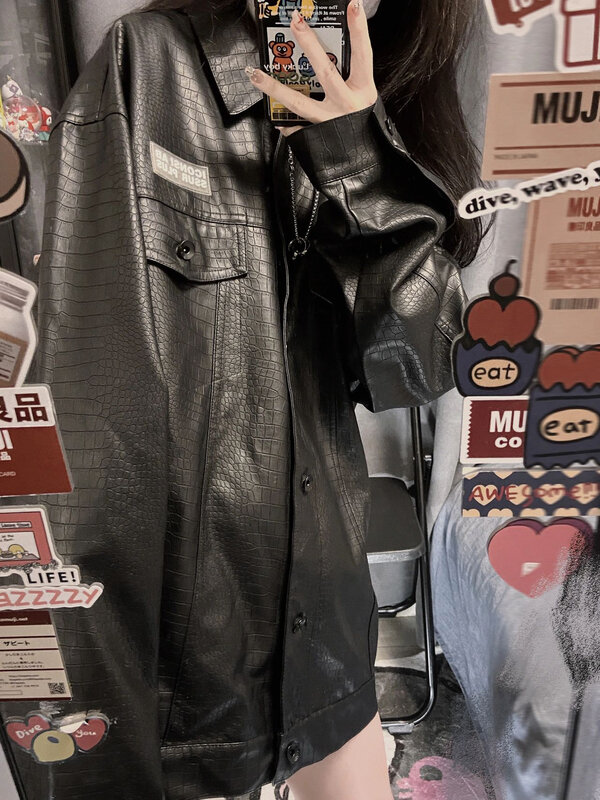 Cappotto in pelle da moto nero Cool per giacca Oversize da donna con Design in stile primavera e autunno per donna