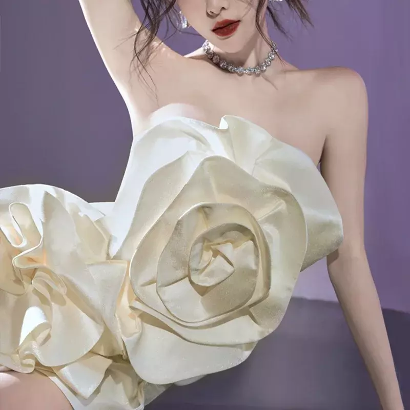 Vestido corto de fiesta para mujer, minivestido Sexy de flores en 3D, color blanco, Formal, para oficina y trabajo
