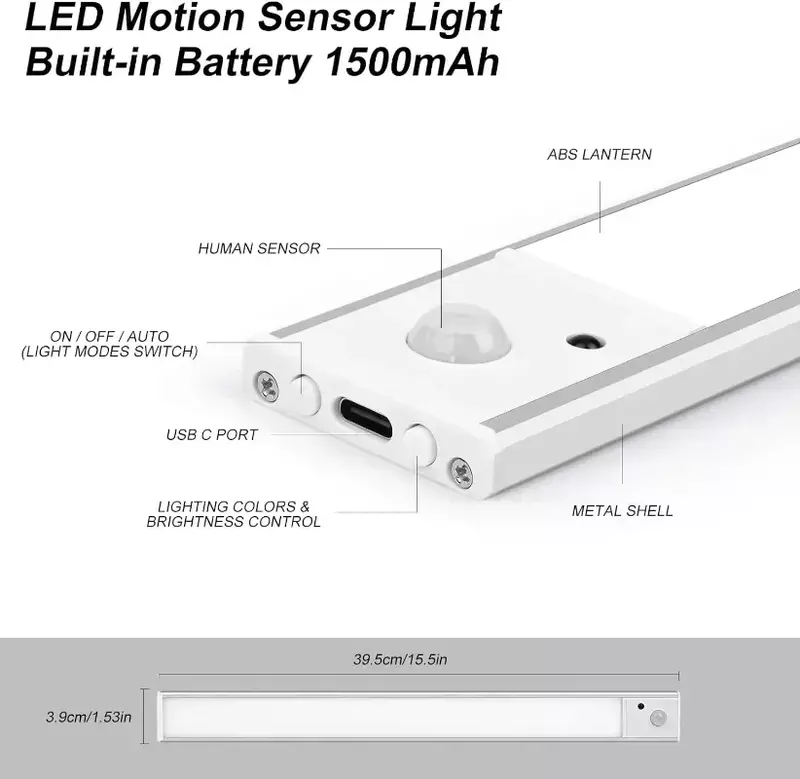 Xiaomi ไฟ LED เซ็นเซอร์ตรวจจับความเคลื่อนไหว USB ชาร์จไฟได้โคมไฟกลางคืน1500mAh สำหรับห้องห้องครัวตู้บันไดทางเดิน