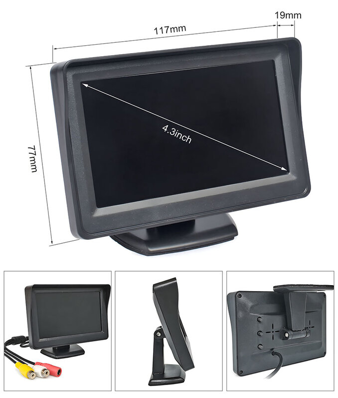 DIYKIT-Monitor do carro da vista traseira, monitor alternativo para 1080P, AHD, CVBS, IPS, 800x480, 4,3"