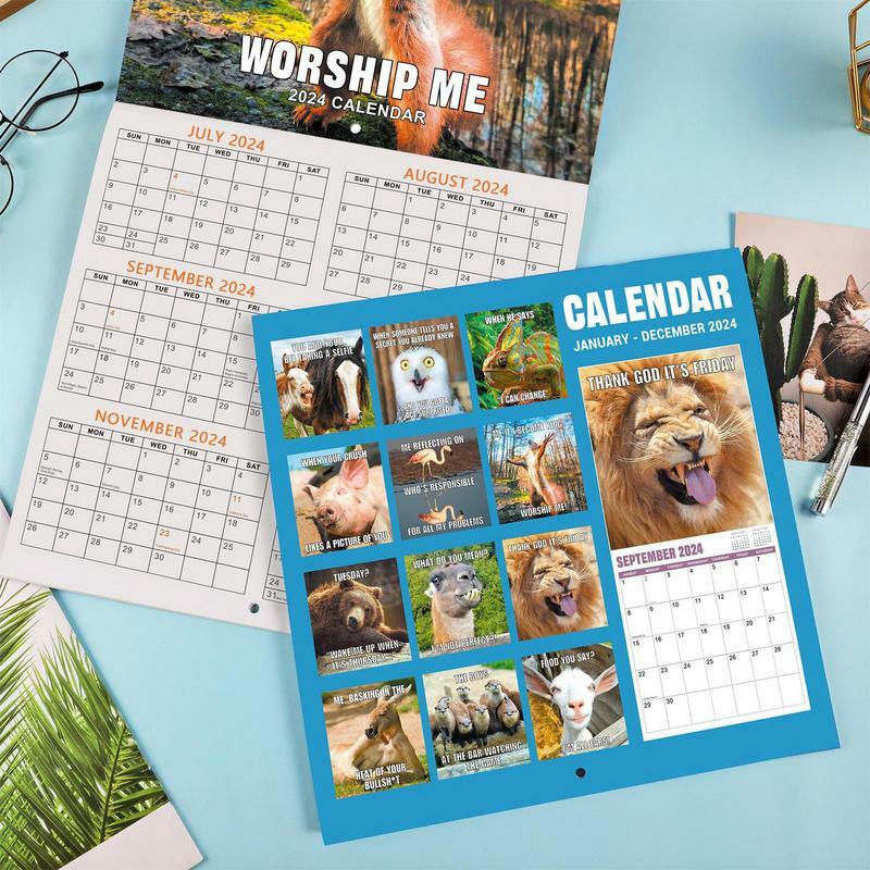 Calendario da parete divertente 2024 Animal Decor calendario da parete Smooth Writing Gag Gift For Holiday anniversari di natale e compleanno