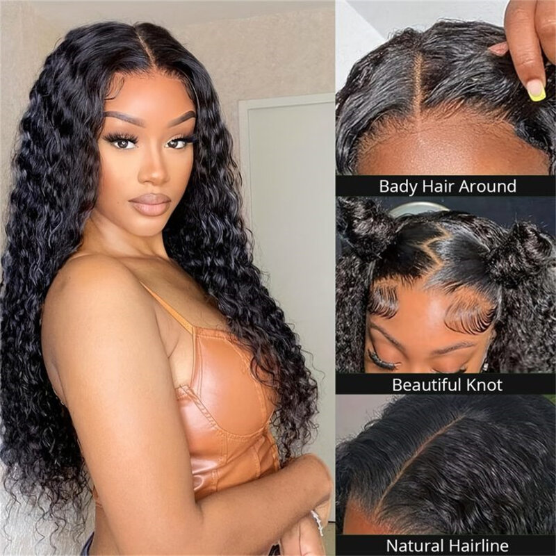 Water Wave Glueless Wig Human Hair Ready To Wear Pre Cut 4x4 Closure Lace Frontal Wig Pre Plucked Brazilian Curly Human Hair Wig