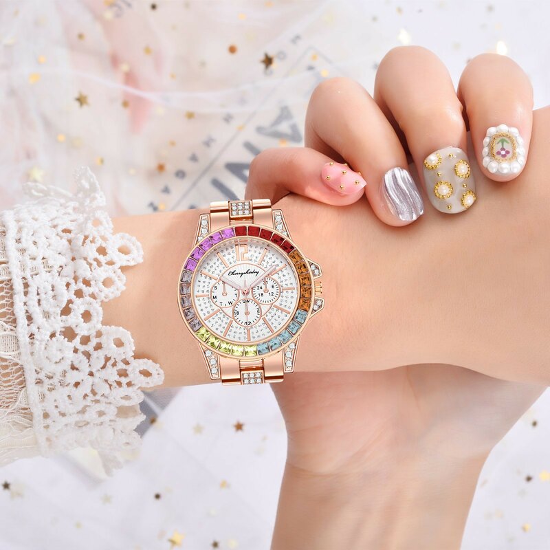 Nowe modne kolorowe bloki damskie luksusowe zegarki kwarcowe damskie moda codzienna pasek ze stali nierdzewnej składany zegarek z klamrą