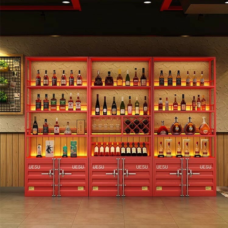 Ristorante in stile industriale creativo armadietto per vino in ferro battuto da pavimento bar scaffale decorativo multistrato commerciale vino rosso displa
