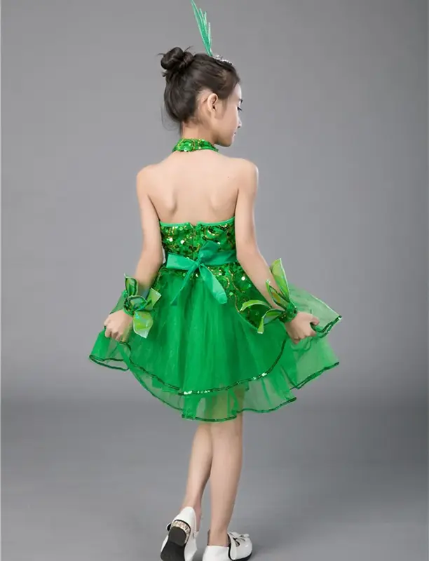 Green Girls Ballet Dress For Children Girl Jazz Dance Costumes For Girls Dance Dress Girl Performance Costume  Stage Dancewear