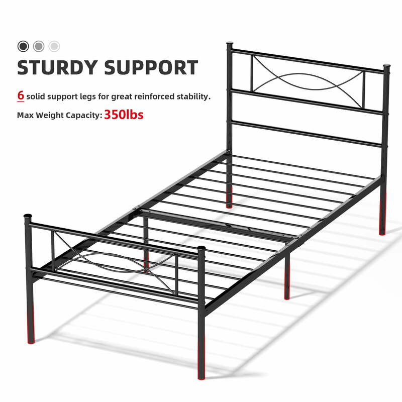 Yoneston Easy Set-up Premium Metal Bed Frame Platform Box Spring con testiera, doppia, nera