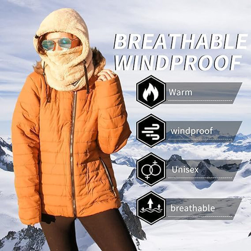 Masker Ski hangat Hood dalam satu tebal Arctic Fleece Scadrf topi dapat disesuaikan tahan angin dan hangat Hood kerah untuk wanita dan pria luar ruangan