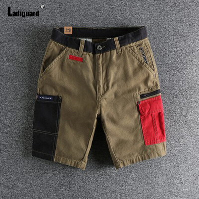 Ladiguard plus size moda masculina lazer shorts 2023 estilo japão zíper bolso shorts masculinos retalhos calças curtas homme streetwear