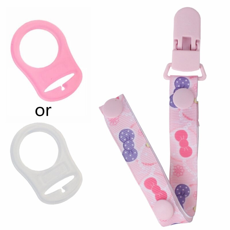 Practical Nipple Holder Baby Pacifier Clip Chain with Holder Clip Elegant Nipple Leash Strap Lovely Color Cartoon Print D7WF