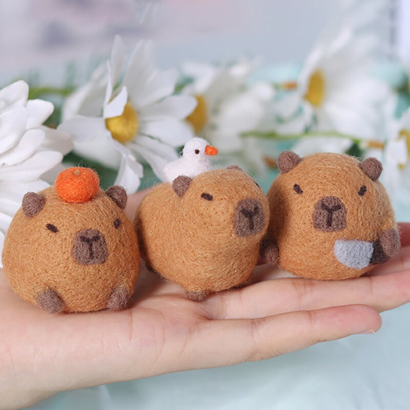 Poke Wool Felt Handmade DIY Doll Cute Chubby Capybara Gray Fish Beginner Material Kit Plush Toys Desktop Decorations