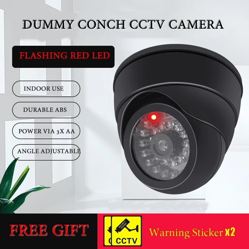 Falso CCTV câmera de segurança com vermelho piscando LED Light, sistema de vigilância, preto, branco, manequim Conch, casa e escritório, novo