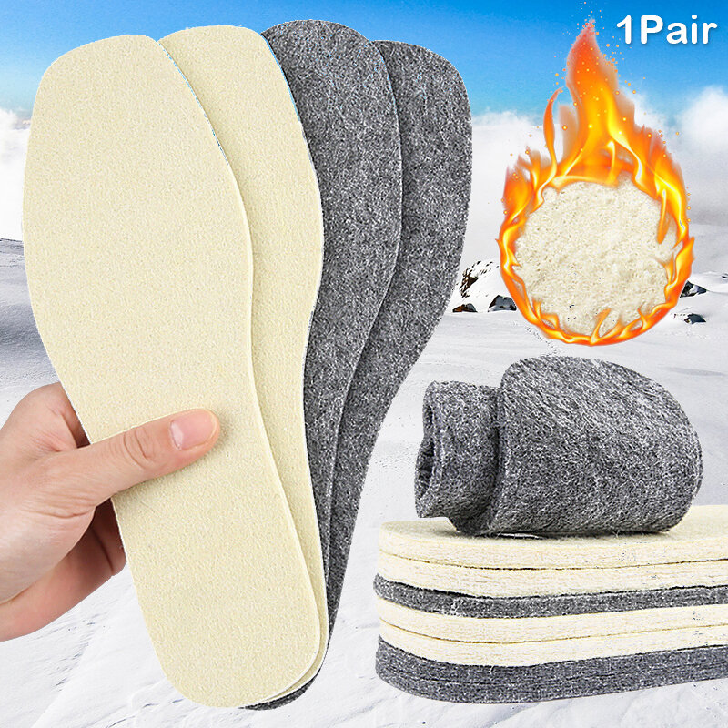 1Pair Winter Warm Insoles Cuttable Thicken Thermal Soft Wool Shoe Pads Sweat-absorbent Breathable Snow Boot Sport SInsert