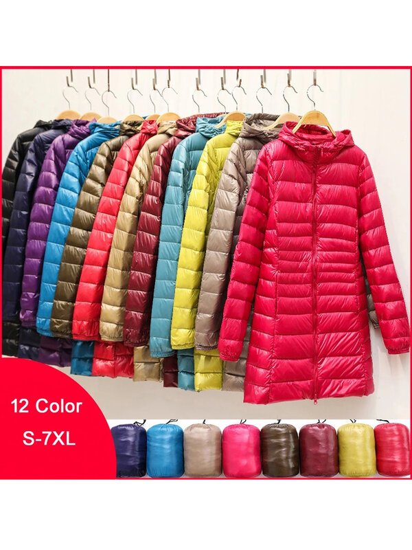 오리 여성용 재킷, 초경량 후드, 여성용 다운 코트, 휴대용 롱 파카, 패딩 푸퍼 오버코트, 가을, 겨울, 5Xl, 6Xl, 7Xl