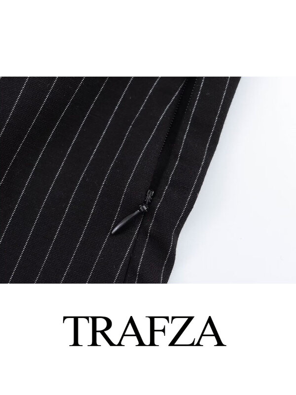TRAFZA женский новый шикарный повседневный черный полосатый костюм брюки женские весенние винтажные модные брюки с высокой талией Прямые брюки уличная одежда