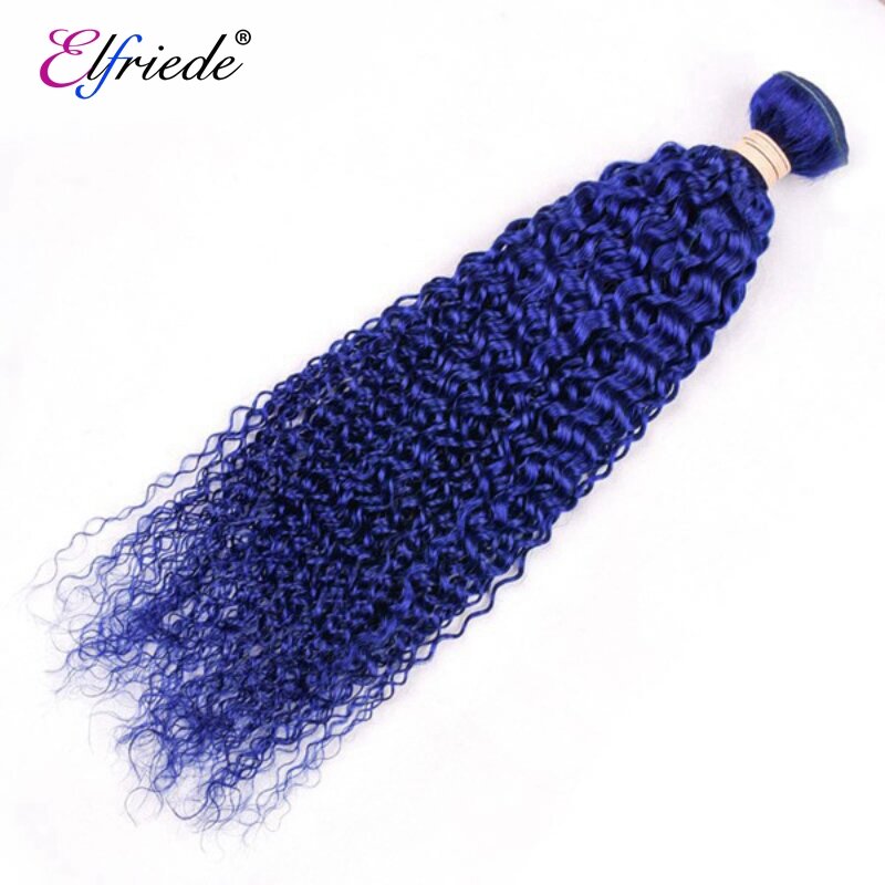 Elfriede Blue Kinky Curly PreColored Human Hair Bundles Brazilian Human Hair Extensions 3/4 Bundles Deals Human Hair Sew-in Weft