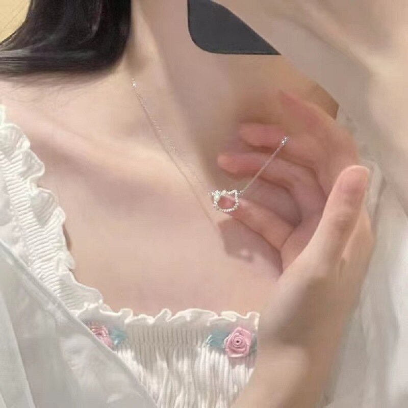 Sanrio-collar Kawaii de Hellokitty para niña, collar encantador y Simple lleno de diamantes y perlas, regalo de cumpleaños para Amiga