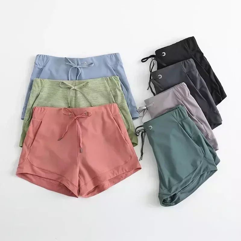 Lemon celana pendek Yoga wanita, bawahan olahraga kain regang 4 arah dengan kantong ponsel untuk Olahraga