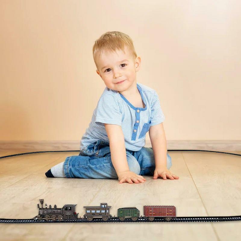 ชุดรถไฟไฟฟ้าแบบคลาสสิกชุดของเล่นรถไฟบรรทุกสินค้าของเล่นรางรถไฟแบบใช้แบตเตอรี่