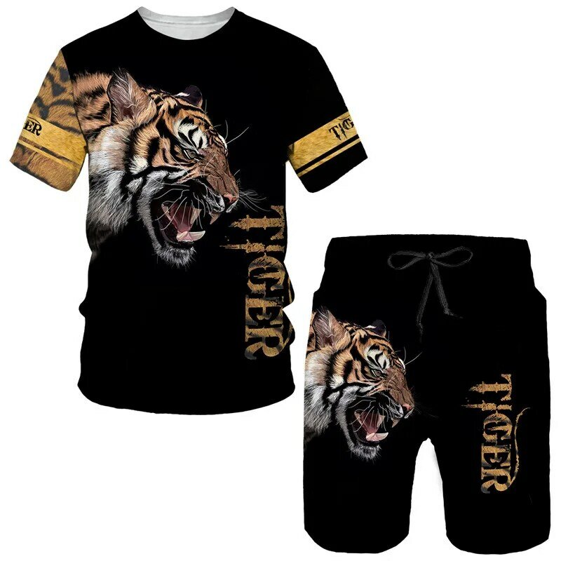 Letnie modne Tiger T-shirty z nadrukiem 3D zestawy z krótkimi spodenkami dresy męskie oversize koszulka z krótkim rękawem zestaw spodni garnitury męskie odzież