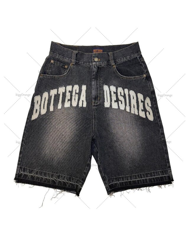 Street Harajuku Mode Jeans American Retro Letter bestickte Denim Shorts High Street Boys lässig lose gerade Hosen Männer