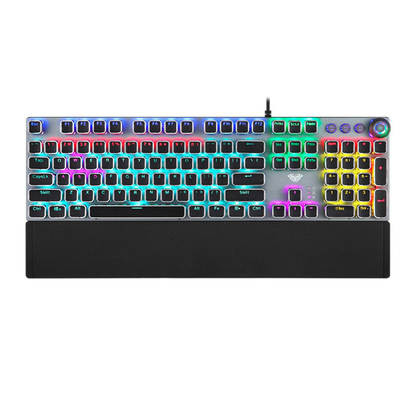 AULA F2088 Keyboard mekanikal, 104 tombol berkabel RGB Backlit Keyboard Mekanikal Punk bulat Keyboard Gaming untuk PC Laptop Tablet