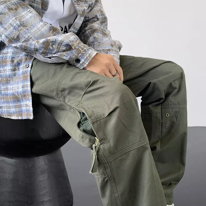 Брюки-карго армейского зеленого цвета, новинка весны 2024, модные мужские ветрозащитные водонепроницаемые брюки, однотонные походные повседневные брюки с боковой молнией