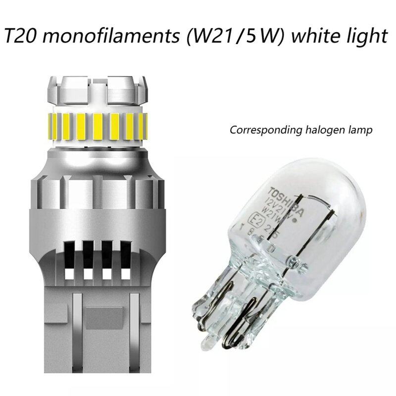 Luces LED de marcha atrás para coche T20 7440 W21W, bombilla LED Canbus W21/5W 7443, luces intermitentes de freno 6500K, lámpara trasera superbrillante