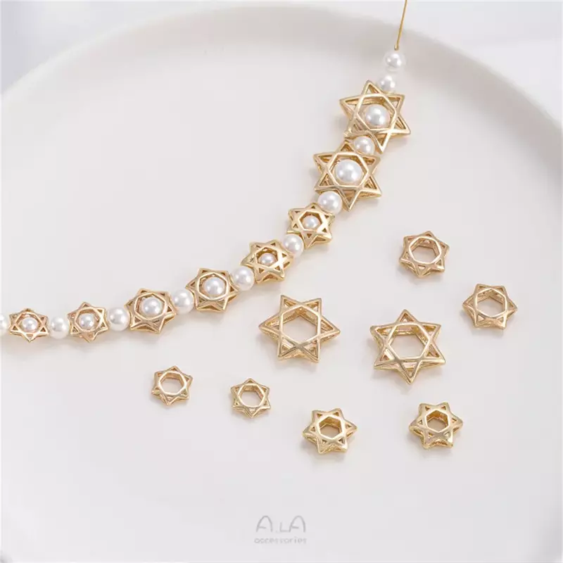 14 Karat vergoldetes Messing aushöhlen sechs spitze Stern Perlen ring hand gefertigte Perlen Trenn ring DIY Kette Schmuck Zubehör