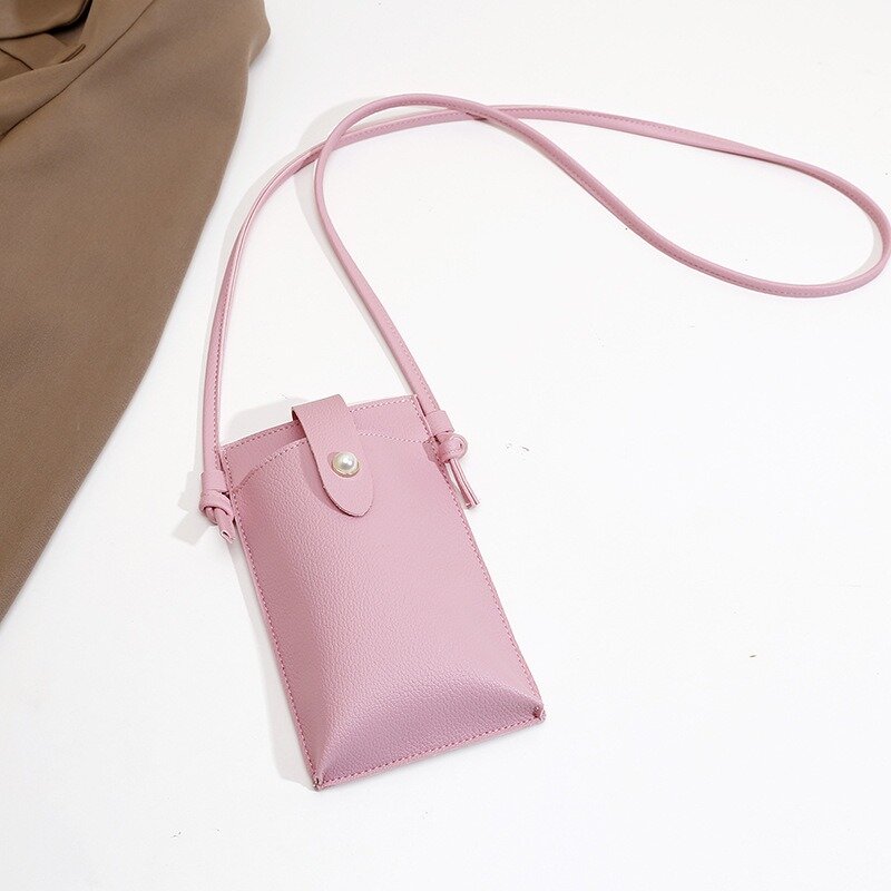Versatile Women's Mini Bag Sweet Pink Coin Purse Pearl Button Crossbody Bolsos Girls Cute Cellphone Case Leather Small Tote