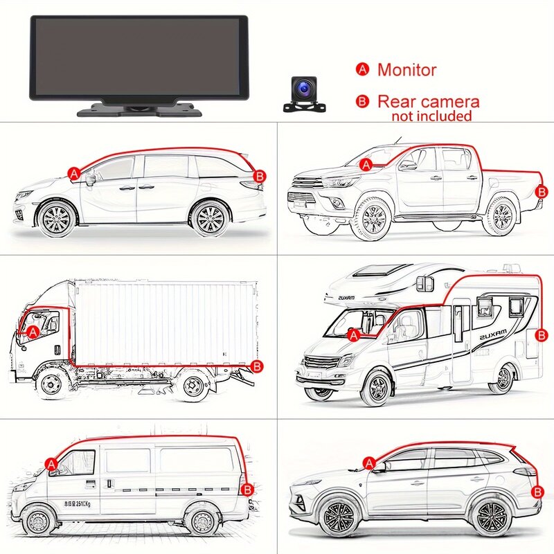 Car Smart Screen Display para Android, Auto e IOS, Controle de Voz, Câmera Dupla, USB, Monitor Portátil"