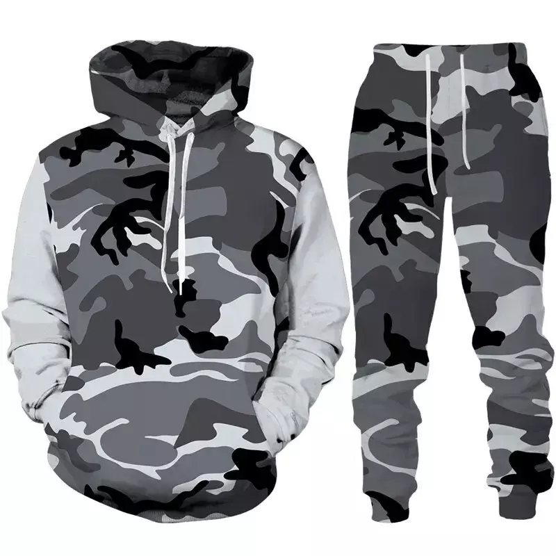 Camouflage Hoodie 3D Print Tracksuit Set Man Hoodie + Pants 2pcs Set Outdoor Fitness Sportswear Casual Men's sportswear clothing