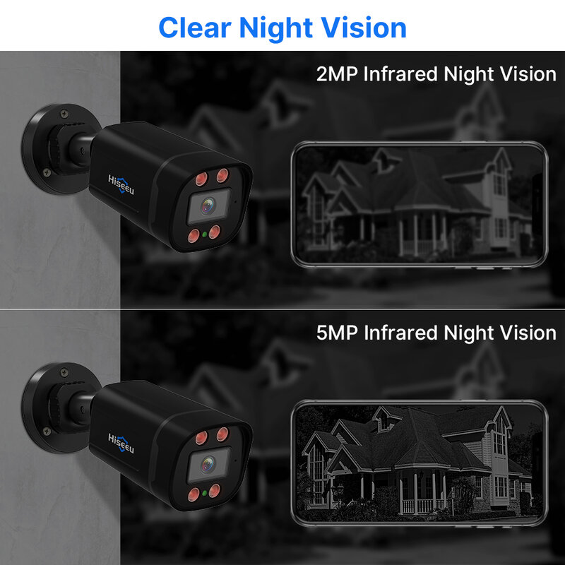 Hiseeu กล้องวงจรปิด5MP AHD 4แพ็กการมองเห็นได้ในเวลากลางคืนกลางแจ้งกล้องวีดีโอ2MP 1080P สำหรับระบบรักษาความปลอดภัย XMEYE อนาล็อก