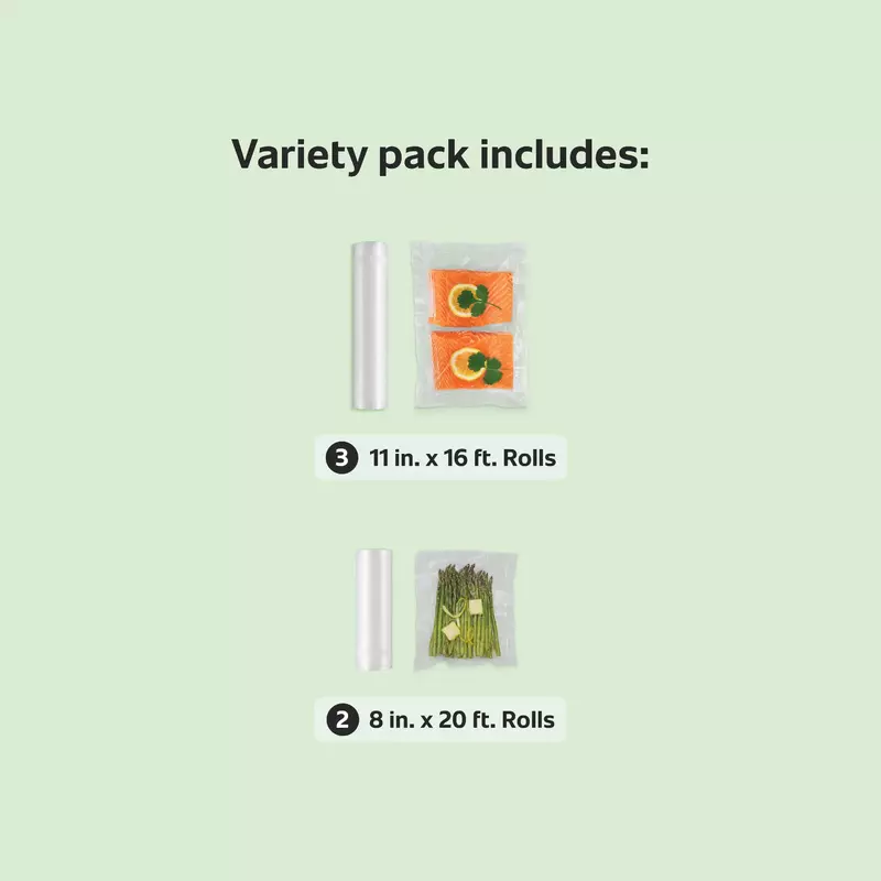 Пакеты для вакуумной упаковки FoodSaver, 3 рулона (11x16 дюймов) и 2 рулона (8x20 дюймов)
