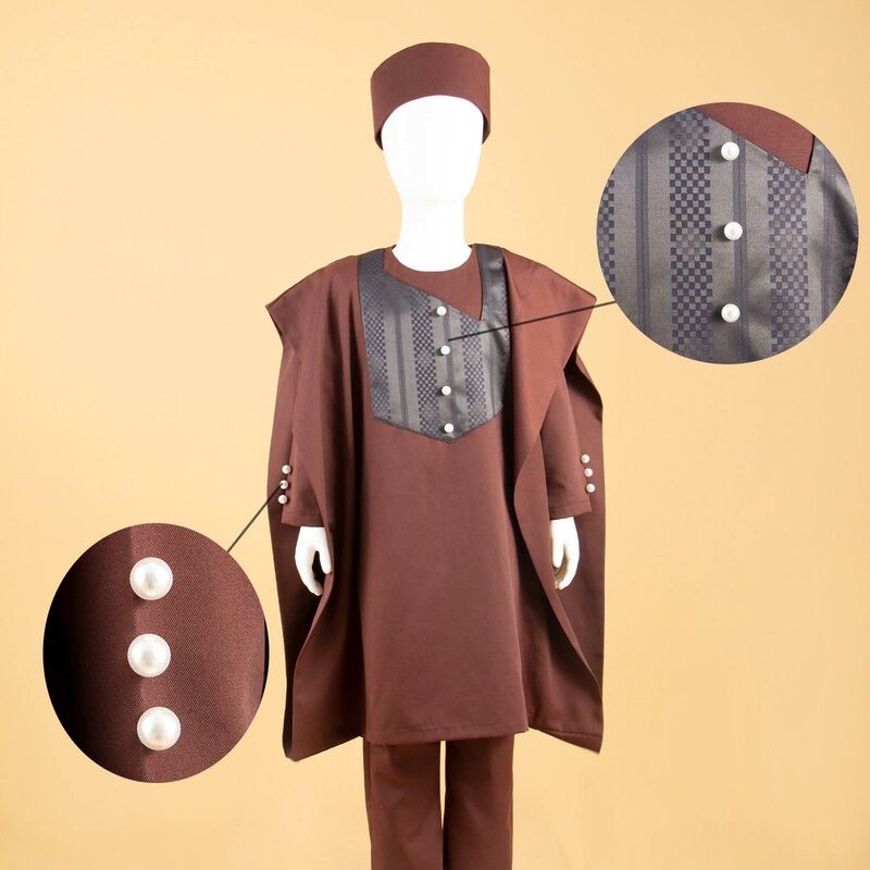 Pakaian Anak Laki-laki Afrika 2022 Baju Gaya Afrika Lilin Cetak untuk Anak-anak 3 Potong Baju + Celana + Topi Tradisional Y224029