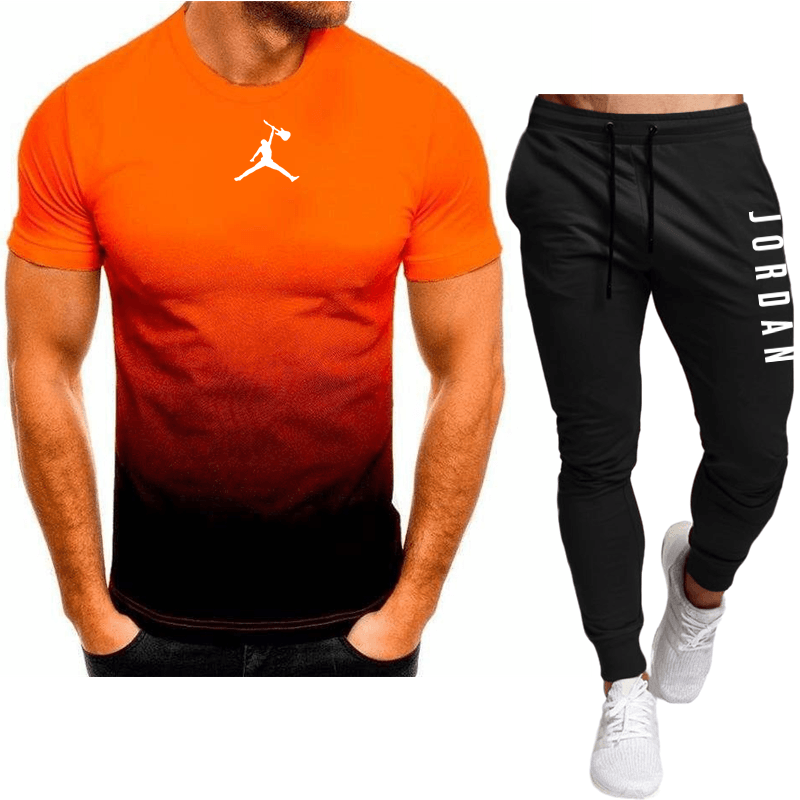 Zestaw letnia odzież sportowa, T-shirt z krótkim rękawem 3D, długie spodnie, lekka, swobodna i modna odzież męska, sportowa i jogg