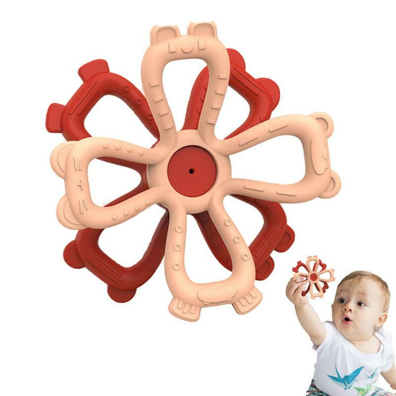 Mastigar Teether brinquedos para crianças, Forma de flor dos desenhos animados, Brinquedos mastigáveis bonitos para meninos e meninas, Brinquedo mordedor portátil para berçário