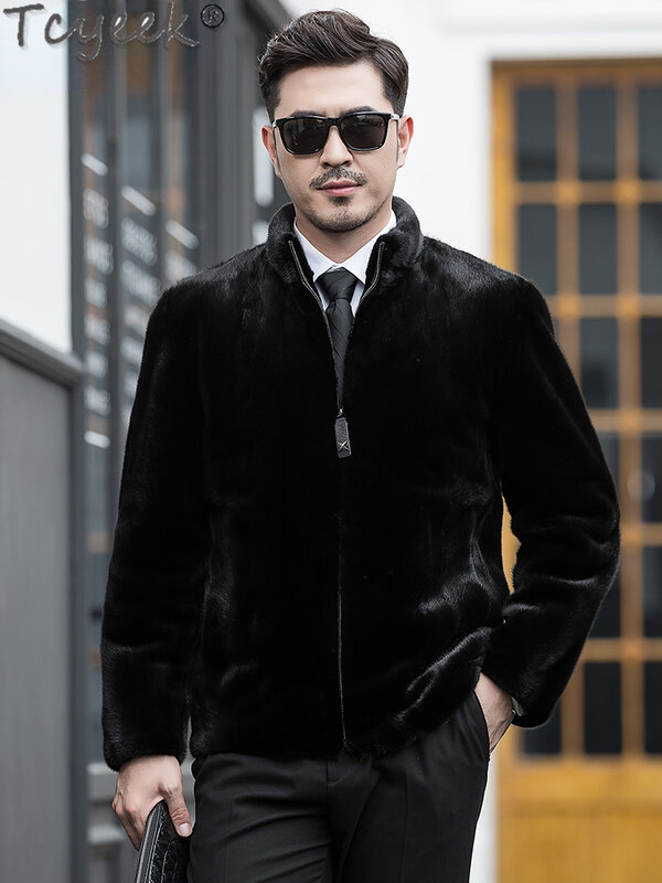 Tcyeek-Chaqueta de piel auténtica para hombre, abrigo de piel de visón Natural, informal, cálido, de alta gama, ropa de invierno