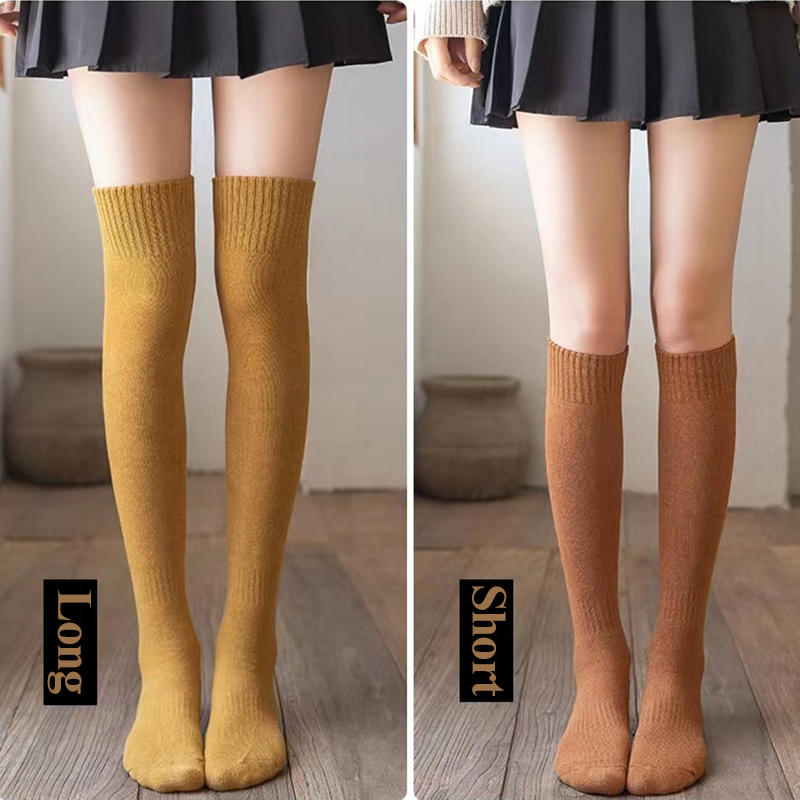 New Winter Warm Long Socks Women Thick Thermal Cotton Knee High Socks Breathable Solid Harajuku Casual Thicken Terry Stockings
