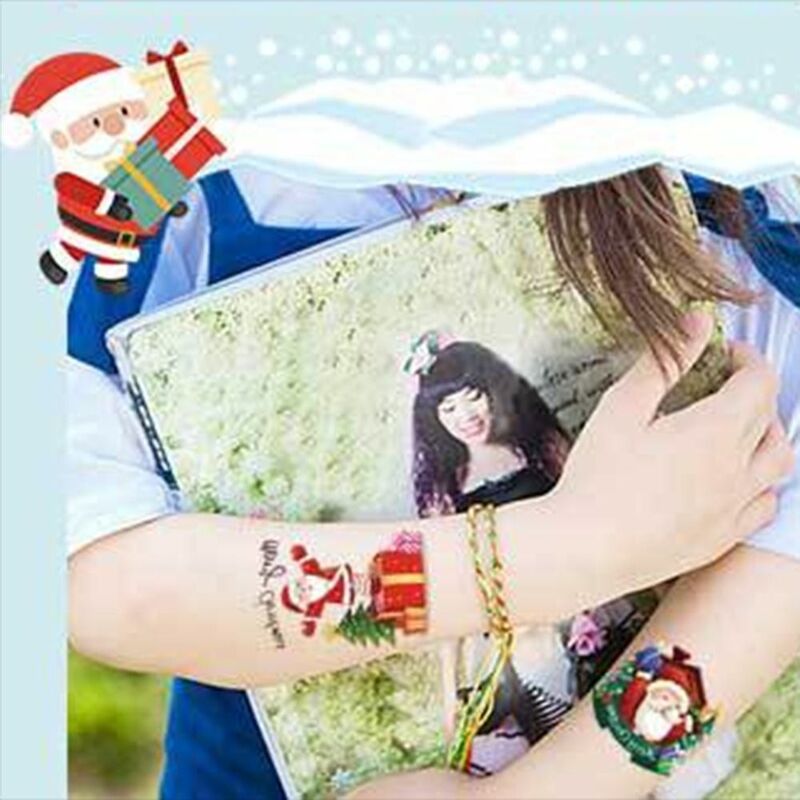 방수 크리스마스 임시 문신 스티커, 산타 클로스 눈사람 가짜 문신 스티커, 귀여운 만화, 20 개