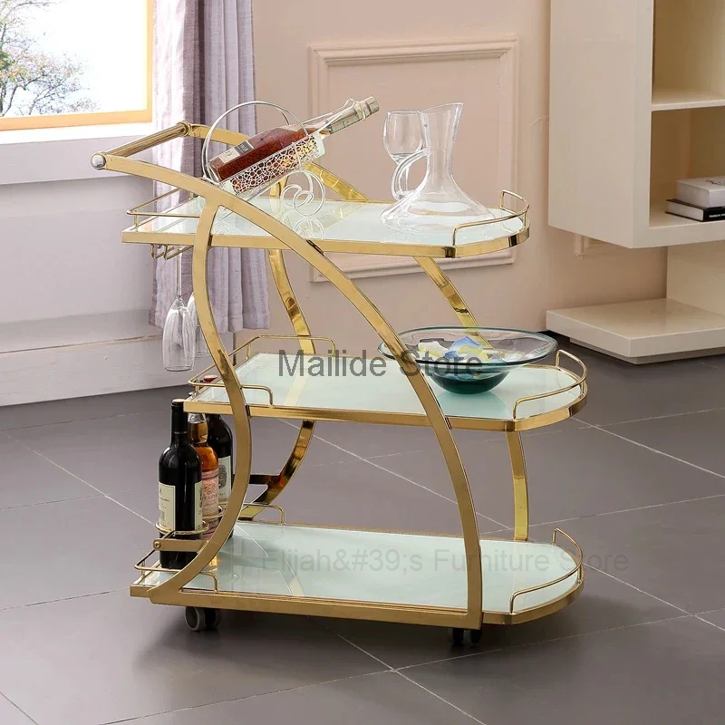 Perabotan Salon, troli alat Salon kecantikan kaca seni besi mewah ringan rak rumah furnitur Salon Modern dengan roda keranjang air anggur