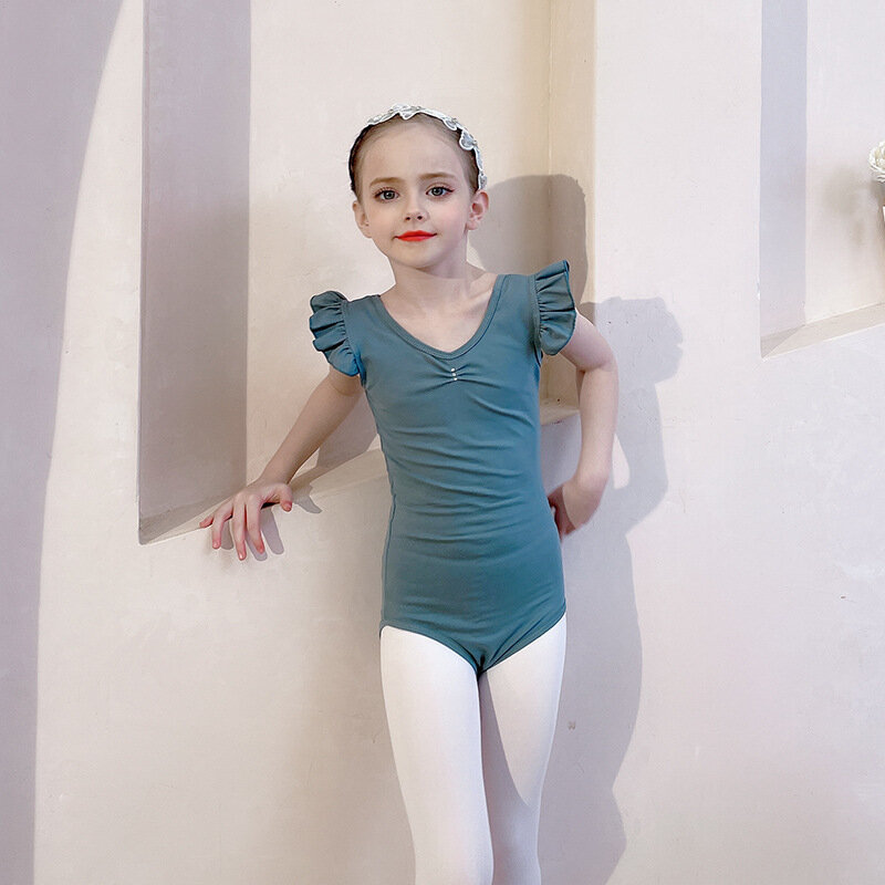 Kids Professional Ballet Leotard Girl Ballet Tutu Dress Gymnastics Bodysuit Ruffles Sleeve Ballet Practice Costume gauze skirts
