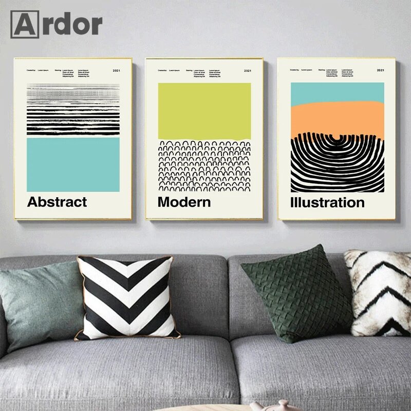 Moderne Abstracte Golf Geometrische Canvas Schilderij Blauw Geel Oranje Muurkunst Posters En Prints Foto Woonkamer Interieur