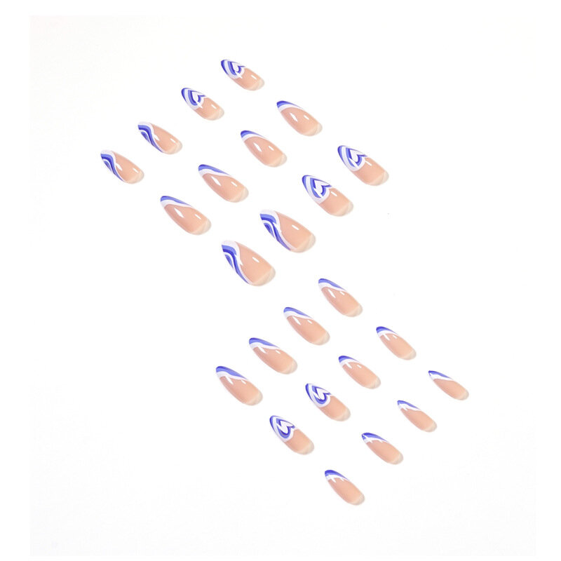 Нажмите на ногти Средний миндаль поддельные ногти французский наконечник накладные ногти с дизайном полное покрытие акриловые ногти французские искусственные ногти для
