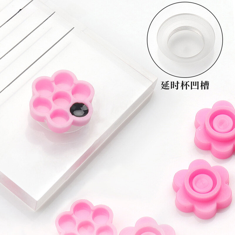 New 100Pcs False Eyelash Extension Blooming Cup Glue Holder Pink Flower Shaped Eye lashes Accessories Lashes Glue Tray Container