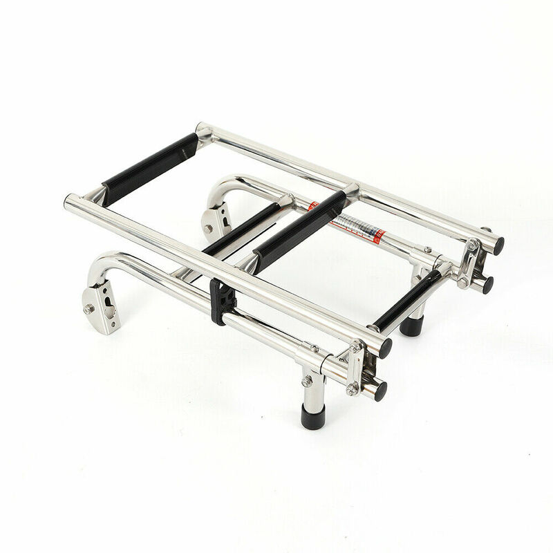 4 Steps Marine Deck Ladder, Stainless Steel Telescoping Two-Step Fold Down Ladder