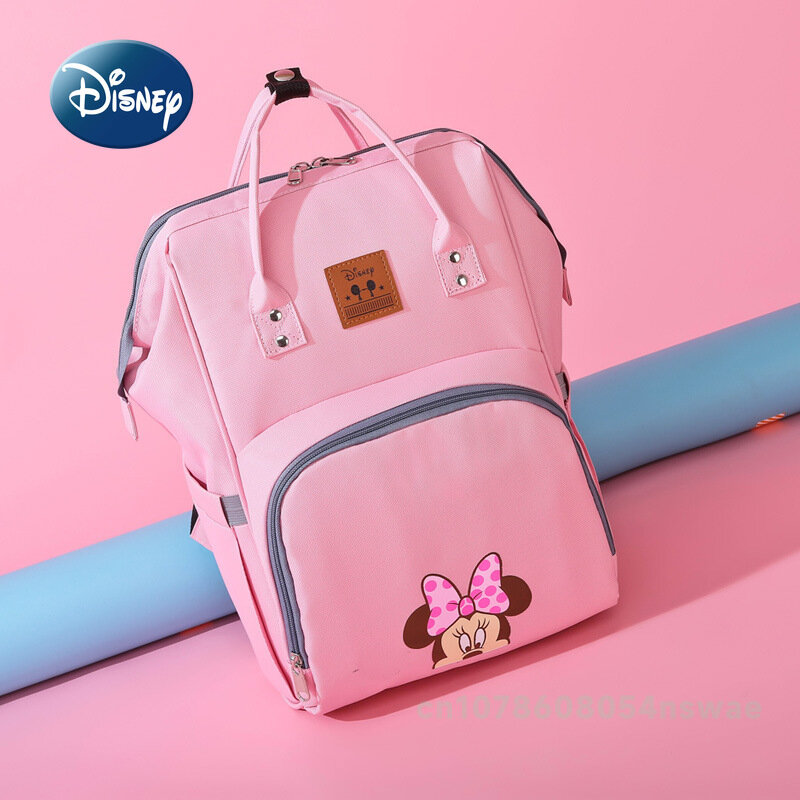 Disney-saco de fraldas grande capacidade, mochila multifuncional, saco bonito do bebê dos desenhos animados, marca de luxo, moda, novo